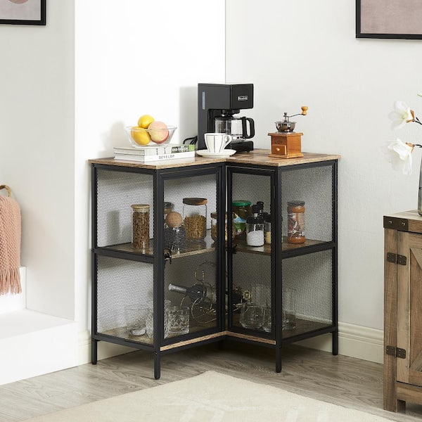 VECELO 3-Tier Corner Storage Cabinet : Metal Mesh Doors TV Stand : L-Shaped Home Organizer for Living Room and Office, Gray