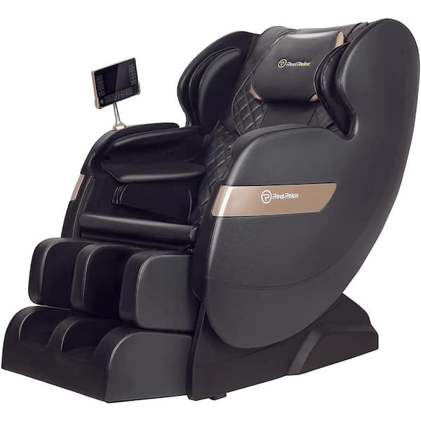 REAL RELAX Favor-03 ADV Black Massage Chair has Dual-Core S Track, Zero Gravity, LCD Remote, Bluetooth,LED Light