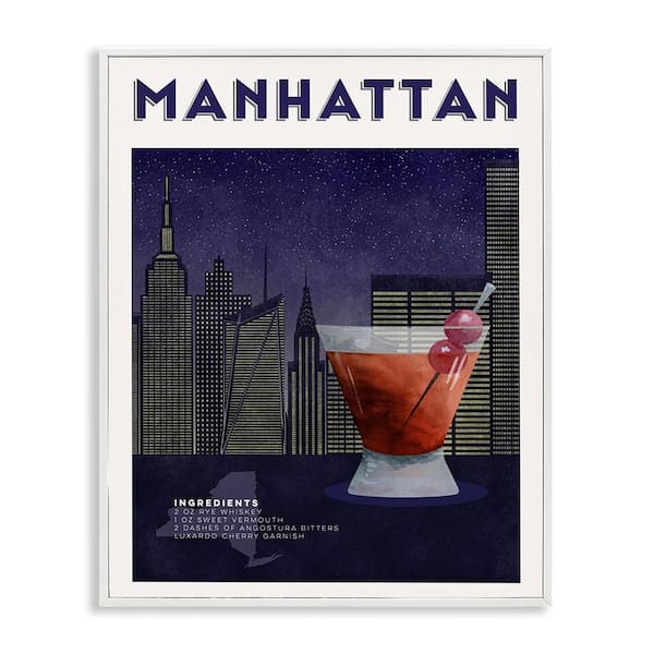 Retro Manhattan Cocktail Cityscape by Brett Blumenthal White Framed Giclee Architecture Art Print 14 in. x 11 in.
