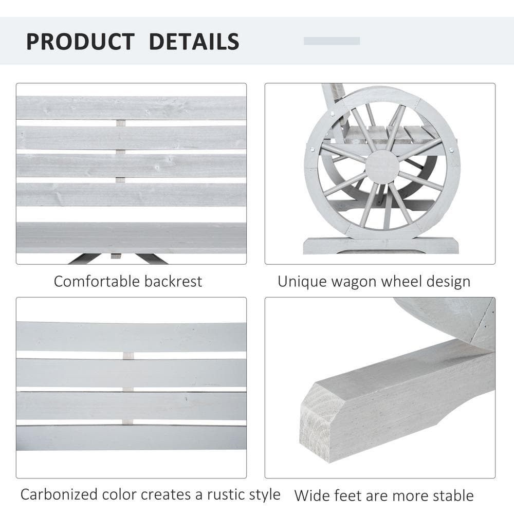 Charcoal Gray Fir Wood Wagon Wheel Outdoor Bench