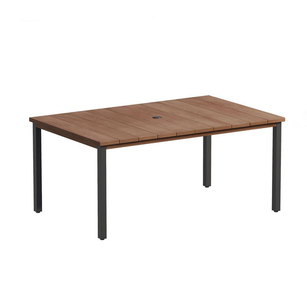 63 in. x 37.8 in. Walnut Tabletop Rectangular All-Weather Outdoor Metal Dining Table for 6 with Umbrella Hole price history on PriceWatchPro