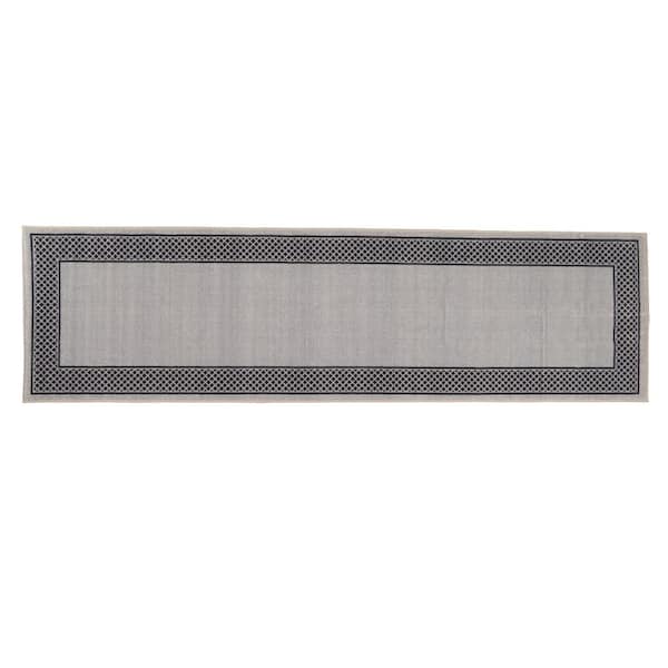 Dot Border Design Grey 23 in. W x 84 in. L Stair Runner 13.42 sq. ft.