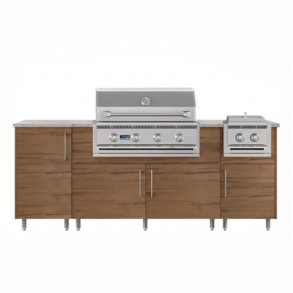 Golden Sky 86.5 in. W 4-Burner Propane Grill Island in Stainless Steel Miami Teak with Side Burner and 2-ROT price history on PriceWatchPro