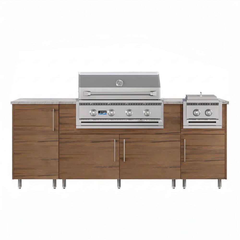 Golden Sky 86.5 in. W 4-Burner Propane Grill Island in Stainless Steel Miami Teak with Side Burner and Propane Cabinet price history on PriceWatchPro