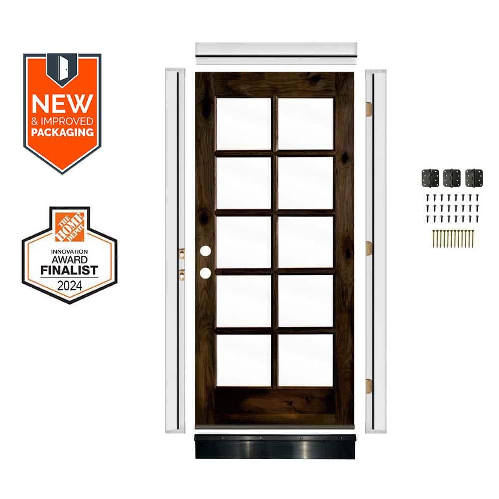 DIY 32 in. x 80 in. Knotty Alder Right-Hand 10Lite Clear Glass Black Stain Wood Front Door Kit w/ Quick Assemble Jamb price history on PriceWatchPro
