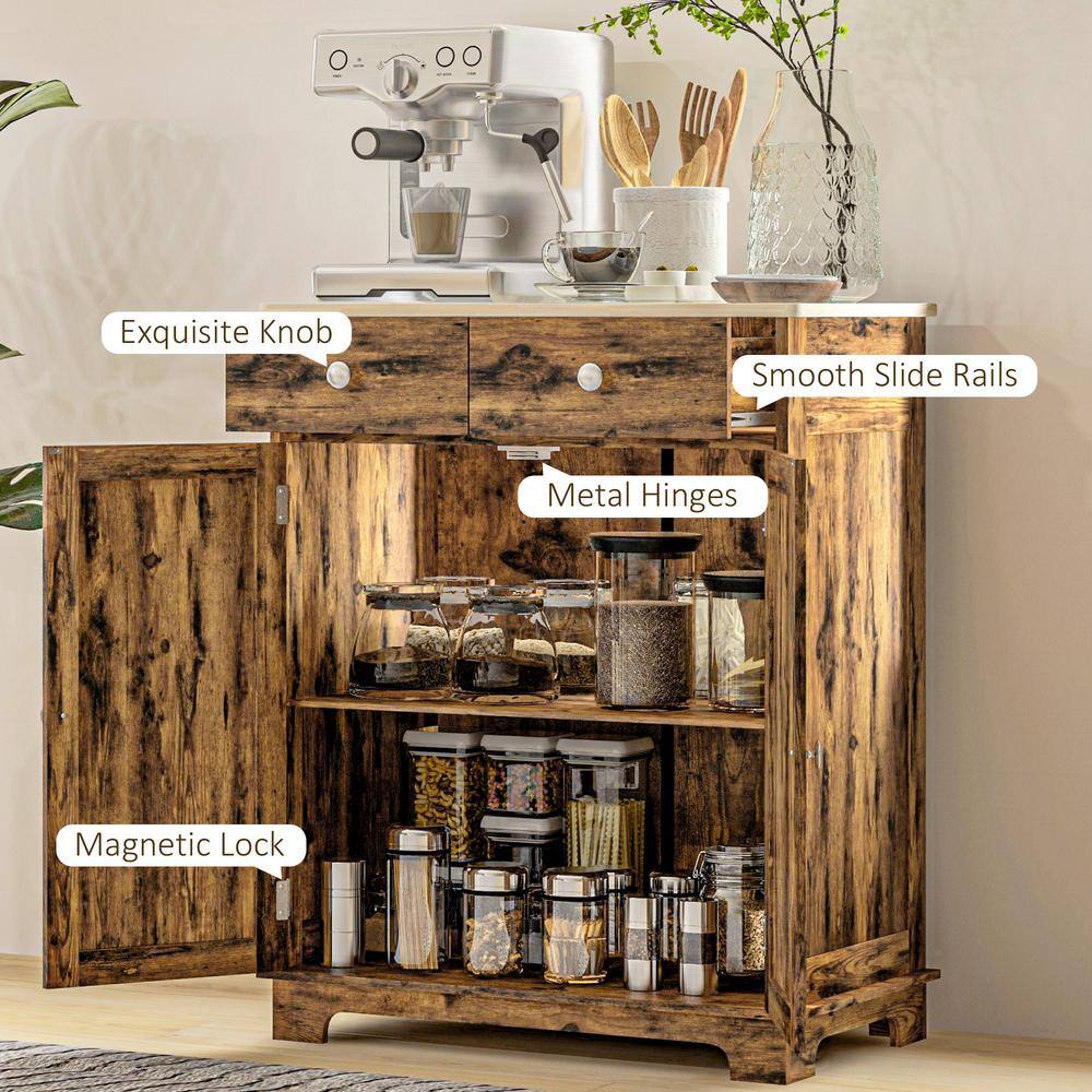 Rustic Brown Medium Wood Buffet Sideboard with Black Finish