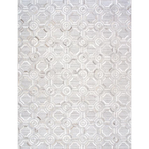 Pasargad Home Galaxy Silver 10 ft. x 14 ft. Geometric Cowhide and Sari Silk Area Rug