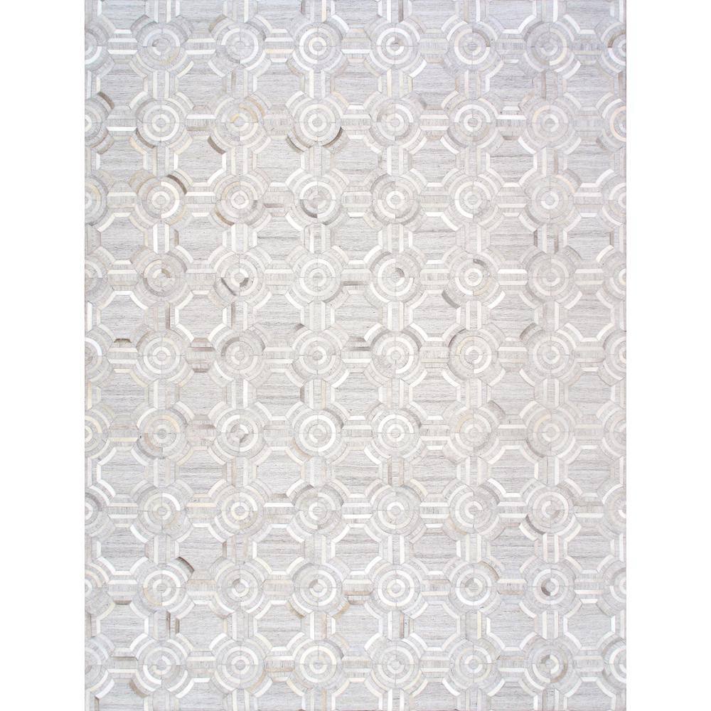 Pasargad Home Galaxy Silver 6 ft. x 9 ft. Geometric Cowhide and Sari Silk Area Rug PTX3137 6x9