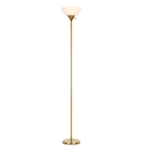 Sky Dome 72 in. Antique Brass Industrial 1-Light 3-Way Dimming LED Floor Lamp with White Plastic Bowl Shade
