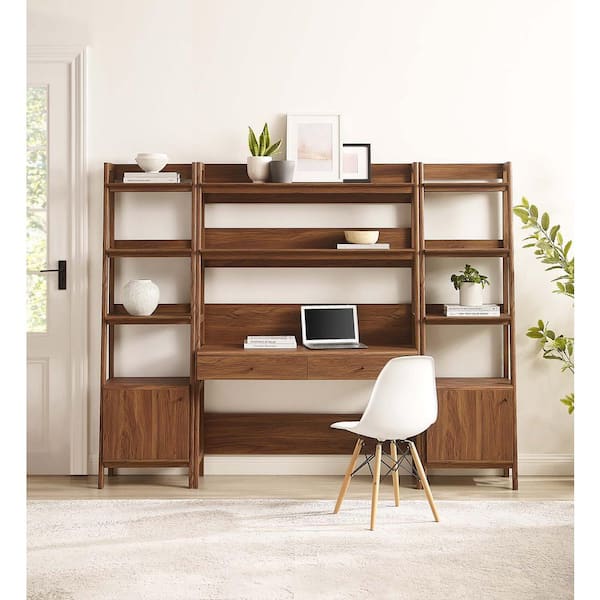 MODWAY Bixby 90 In W Rectangular in Walnut 3-Piece Home Office