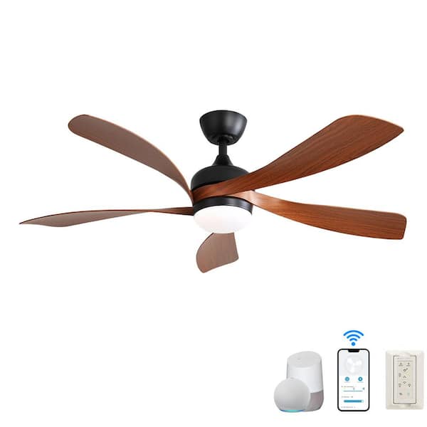 CACI Mall 52 in. Smart Indoor/Outdoor Black and Brown Ceiling Fan Integrated LED with Light Kit and Remote/App Control