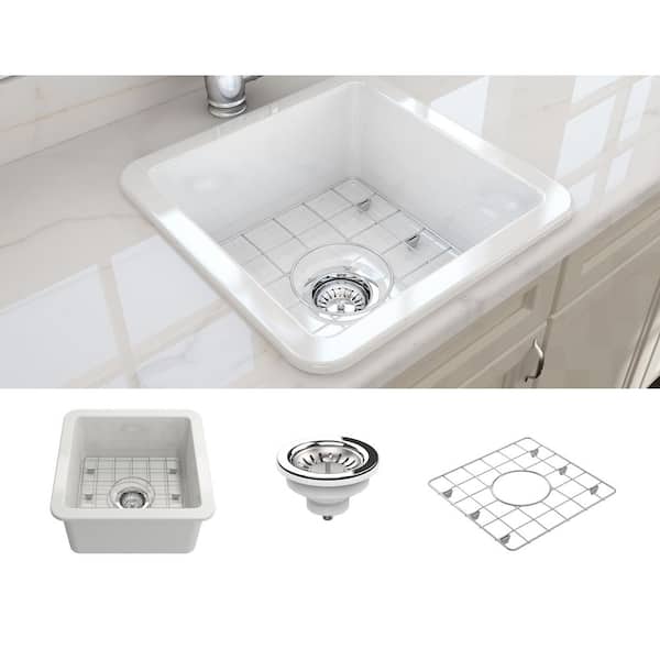 TerraLife Torrey Fireclay 18 in. Drop-In/Undermount Bar Sink in White