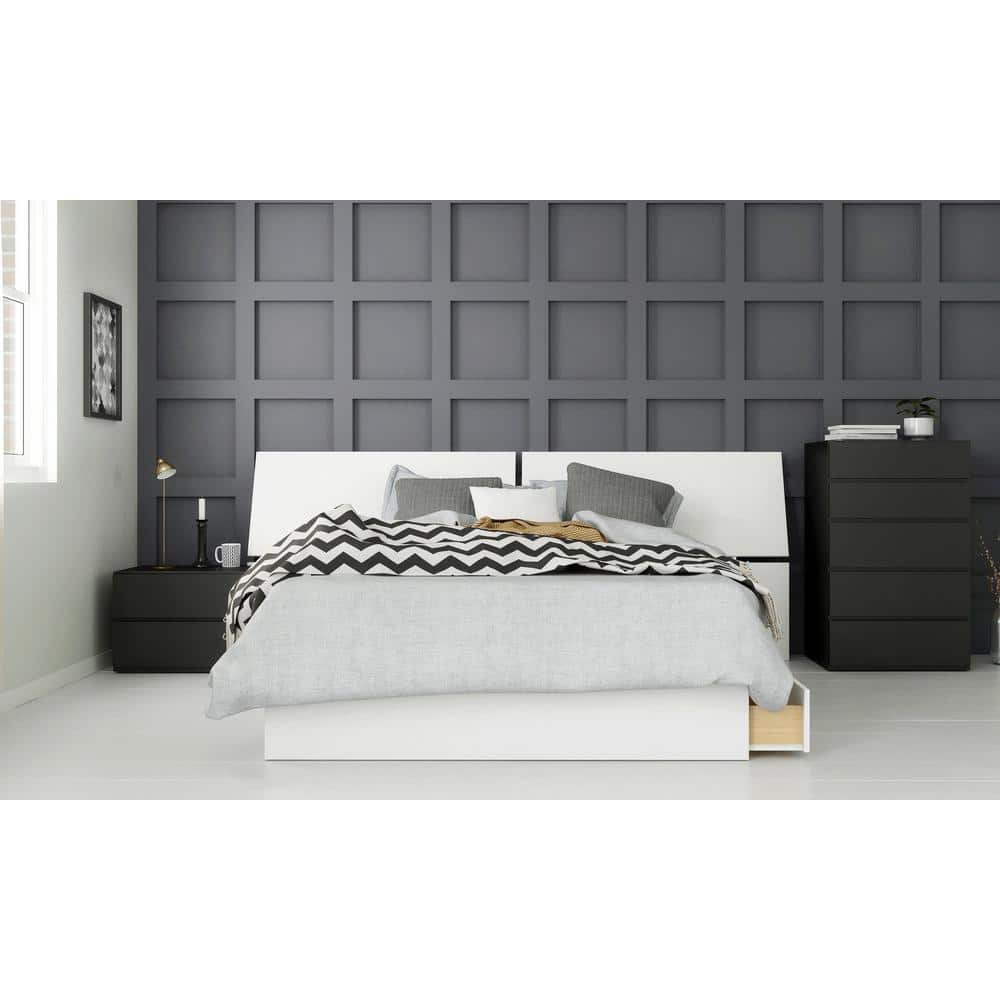 Sleek Modern Black Nightstand with Charging Station and Storage Drawer