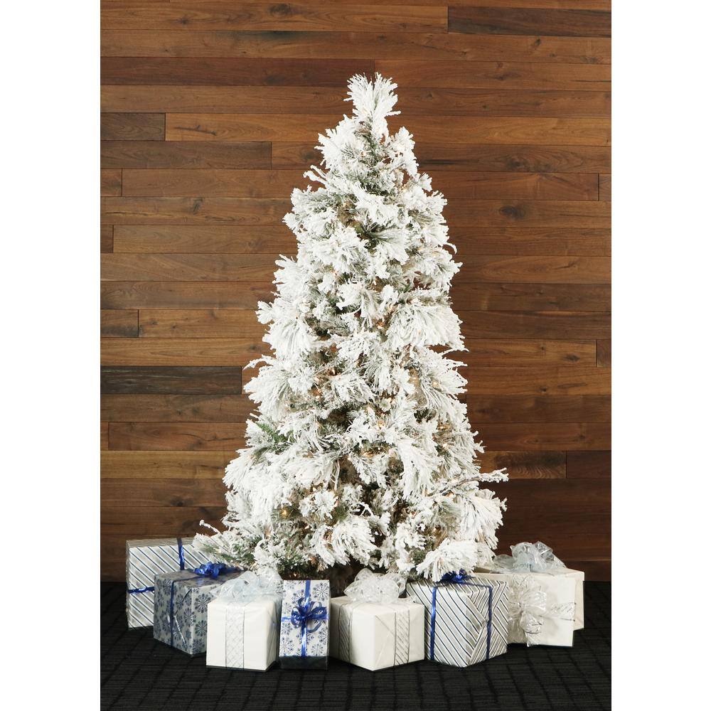 6.5-Foot Snowy Pine Flocked Christmas Tree with White Lights