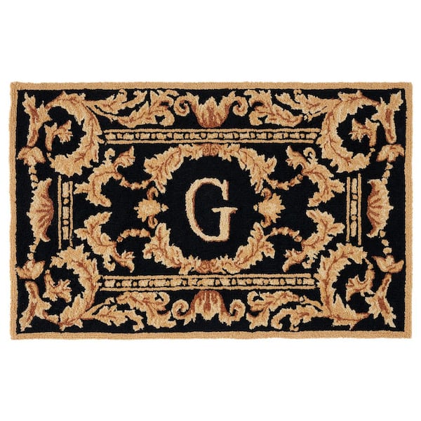 Monogram Black 3 ft. x 4 ft. "G" Ornate Leaf Indoor/Outdoor Area Rug