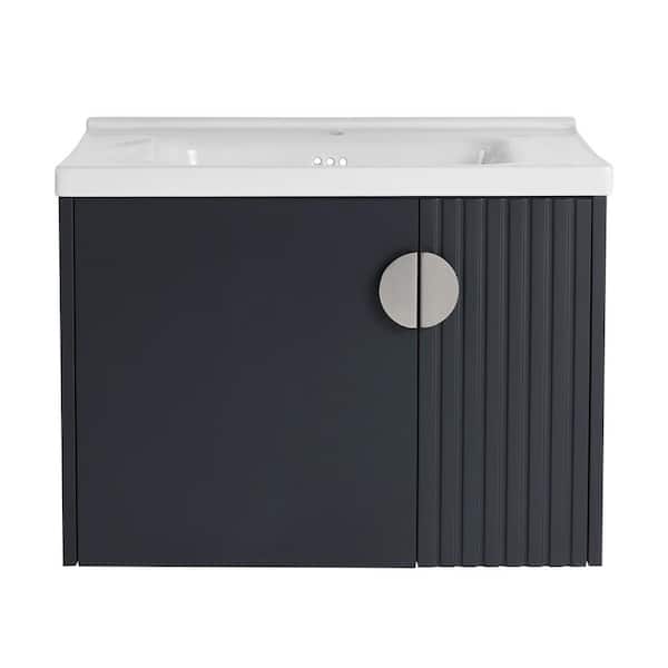 Boosicavelly 27.75 in. W x 18.50 in. D x 20.69 in. H Single Sink Wall MountedBath Vanity in Black with White Ceramic Top