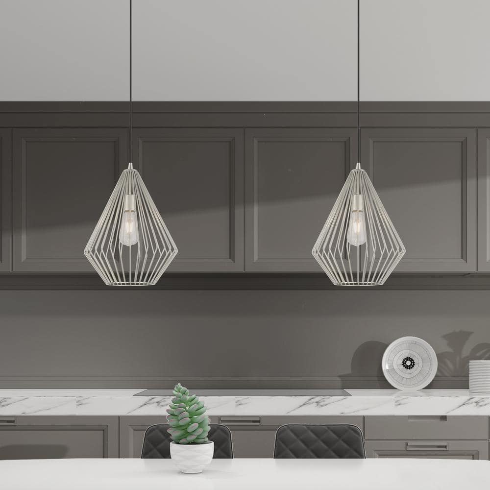 Contemporary Mini Pendant Light with Brushed Nickel Geometric Shade