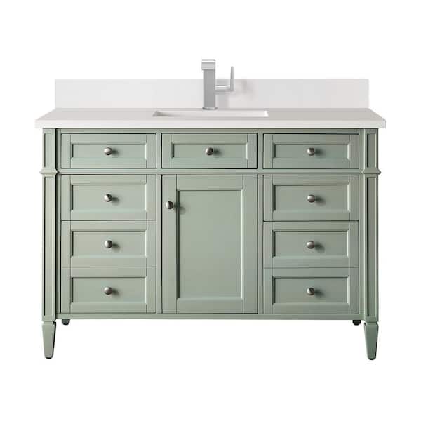 James Martin Vanities Brittany 48.0 in. W x 23.5 in. D x 34.0 in. H Bathroom Vanity in Sage Green with White Zeus Silestone Quartz Top