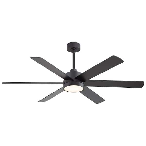 Parvez 60 in. Black Standard Covered Outdoor Ceiling Fan w/ LED Light Downrod 6 Black/Brown Blades and Remote Included