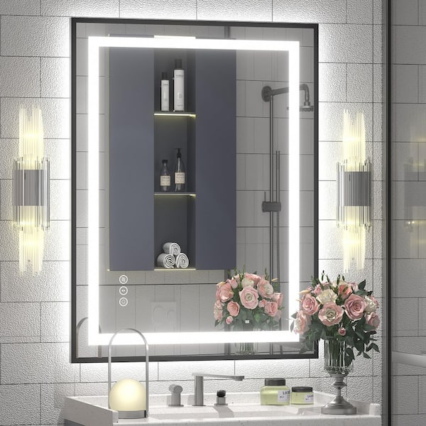 24 in. W x 32 in. H Rectangular Framed Front and Back LED Lighted Anti-Fog Wall Bathroom Vanity Mirror in Tempered Glass