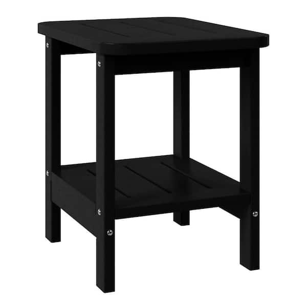 Brighton Outdoor Patio HDPE Poly Plastic Two Storage Shelf Square Adirondack Side Table, Black