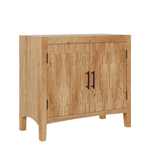 Handy Living Mondy Natural Eclectic Hand Painted Wood Sideboard with Carved Doors