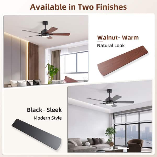 52 in. Standard Indoor Downrod Black Modern Ceiling Fan with Integrated LED Light Kits and 6-Speed DC Remote Control
