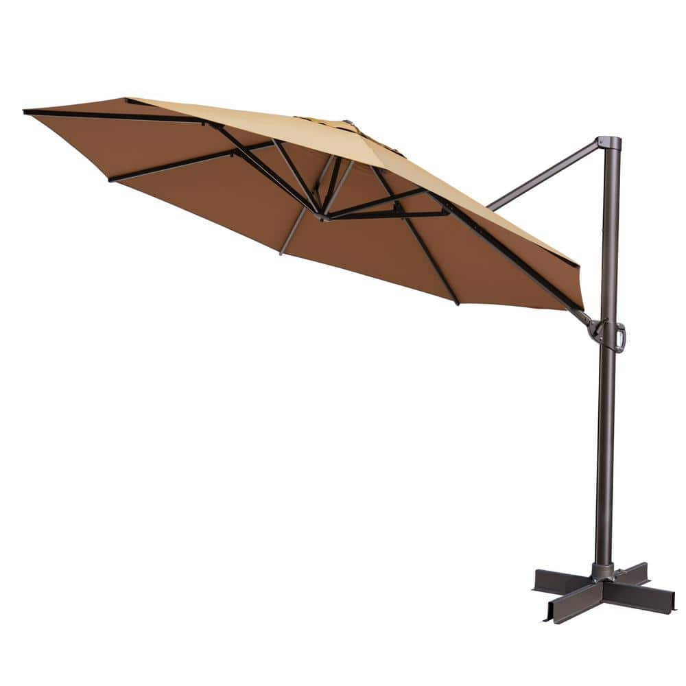 11 ft. x 11 ft. Outdoor Round Heavy-Duty 360-Degree Rotation Cantilever Patio Umbrella in Tan -  Pellebant, PB-PU034TAN-N1