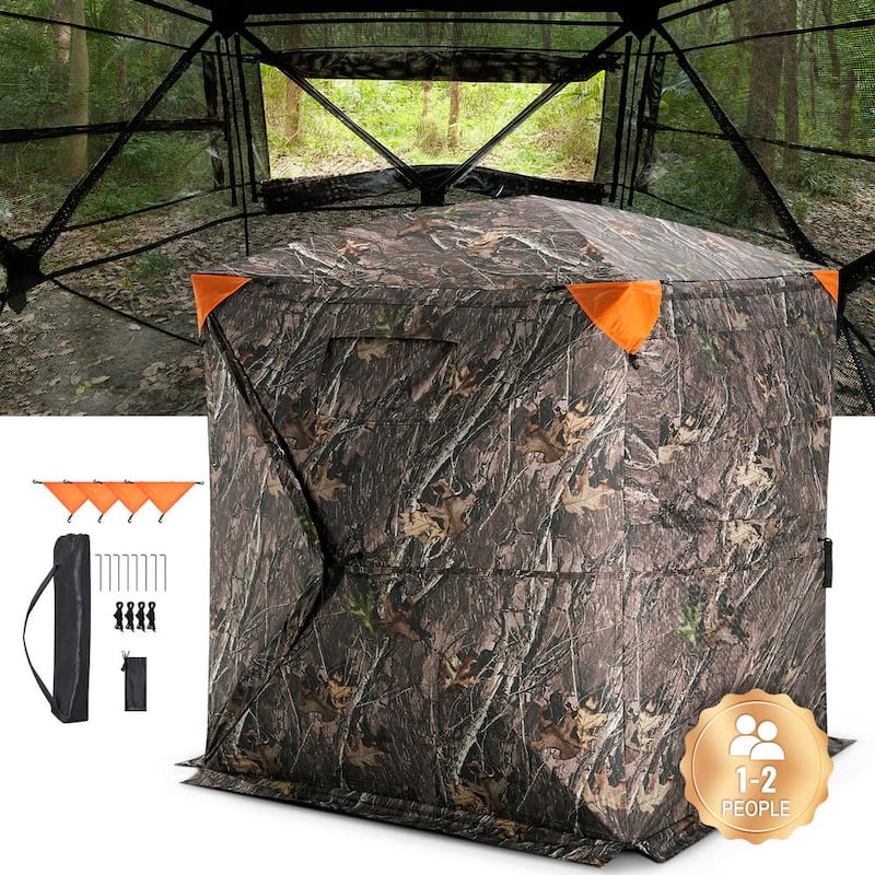 Hunting Blind, 270-Degree See Through Ground Blind, 1-2 Person Pop Up Deer Blind for Hunting with Carrying Bag, Portable