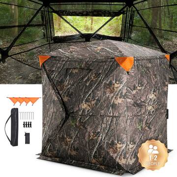 Hunting Blind, 270-Degree See Through Ground Blind, 1-2 Person Pop Up Deer Blind for Hunting with Carrying Bag, Portable