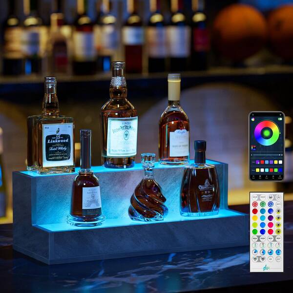 Hot Seller Cement Grey LED Lighted Liquor Bottle Display Shelf, 20