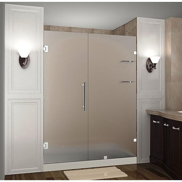 Aston Nautis GS 59 in. x 72 in. Completely Frameless Hinged Shower Door with Frosted Glass and Glass Shelves in Chrome