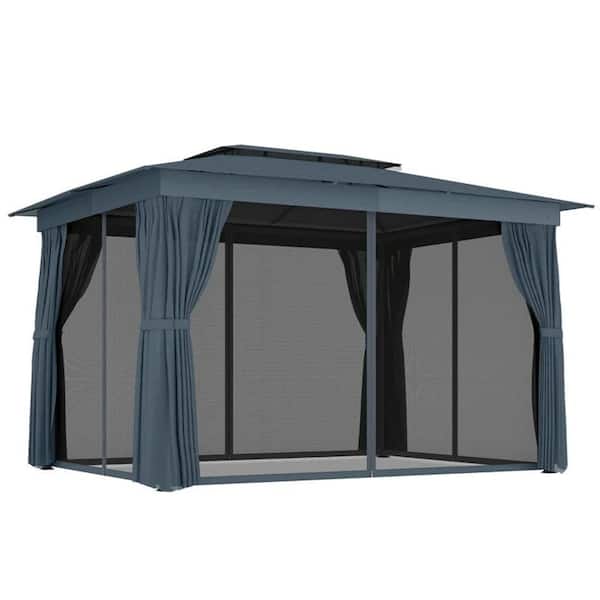 Double-Tier Patio Gazebo, Outdoor Canopy Shelter, UPF30+ Soft Top Pavilion for Backyard, Lawn & Poolside