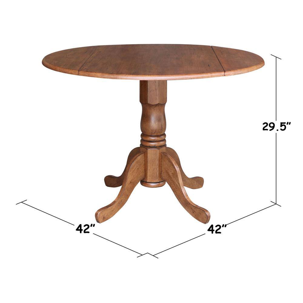 Distressed Oak 42" Drop Leaf Pedestal Dining Table with 2 Ladder Back Chairs