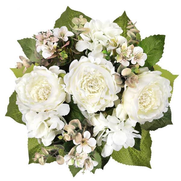 LIVING LUXURY 17 in. Cream White Artificial Mixed Peony Hydrangea
