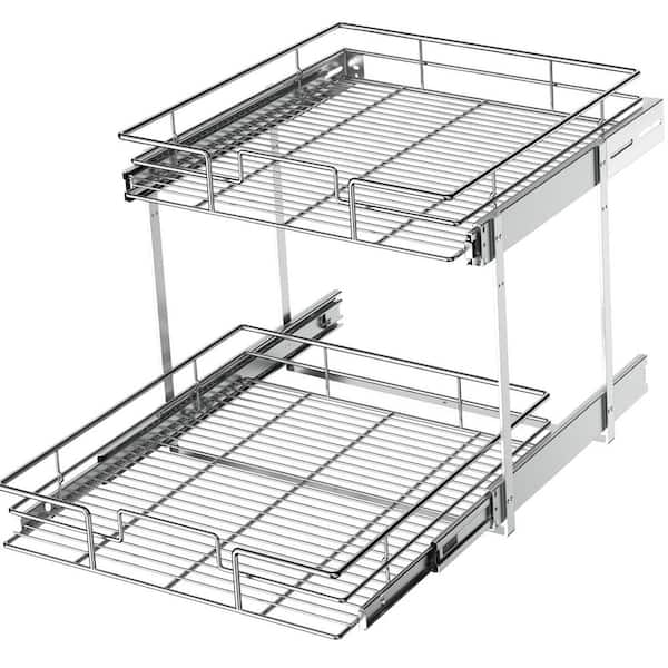 HOMLUX 2-Tier 20 in. W x 18 in. D Silver Metal Individual Pull Out Cabinet Organizer