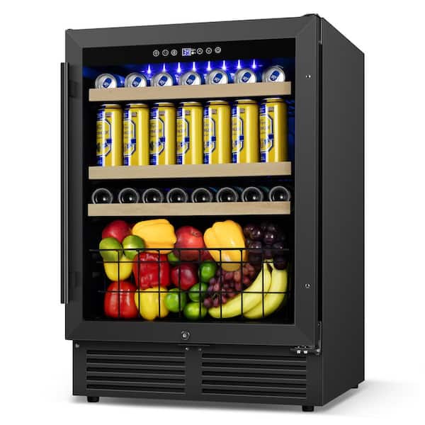 23.4 in. Single Zone 225 Plus Cans Beverage Cooler Reversible Hinge Built in Beer Refrigerator in Black Stainless Steel