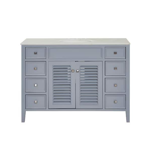 Unbranded Timeless Home 48 in. W x 21 in. D x 35 in. H Single Bathroom Vanity in Grey with White Marble Top and White Basin