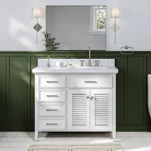 ARIEL Kensington 42 in. W x 22 in. D x 36 in. H Single Rectangle Sink Bath Vanity in White with Carrara White Quartz Top