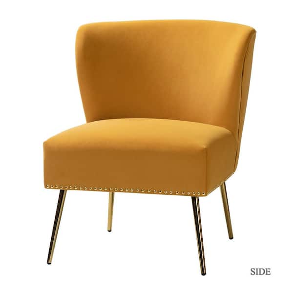 JAYDEN CREATION Basilio Mustard Accent Chair with Nailhead Trim