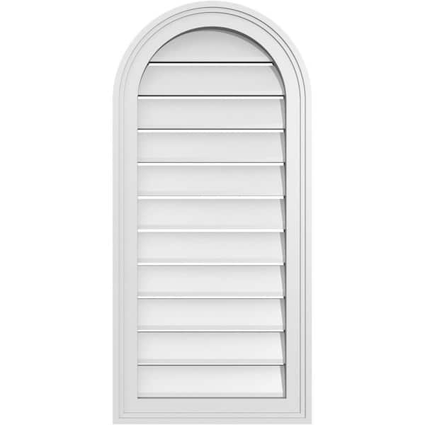 Ekena Millwork 16 in. x 34 in. Round Top White PVC Paintable Gable Louver Vent Functional