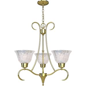 3-Lights Polished Solid Brass Chandelier with Crystal Glass Shade