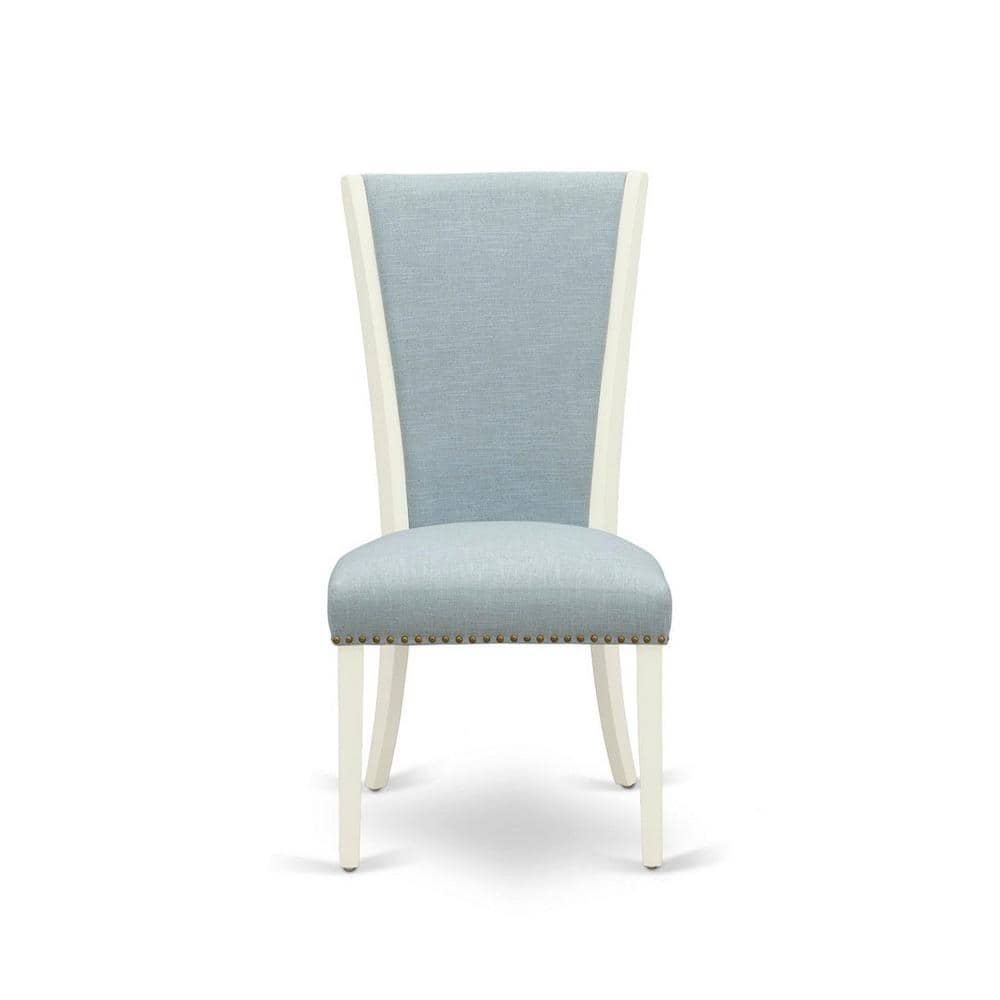 Elegant Blue Linen Upholstered Parsons Side Chair with Wooden Legs