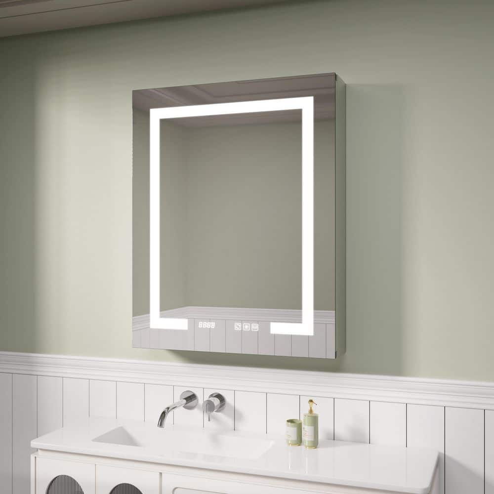 24 in. W x 30 in. H Rectangular Silver Aluminum Recessed/Surface Mount Right LED Medicine Cabinet with Mirror and Clock price history on PriceWatchPro