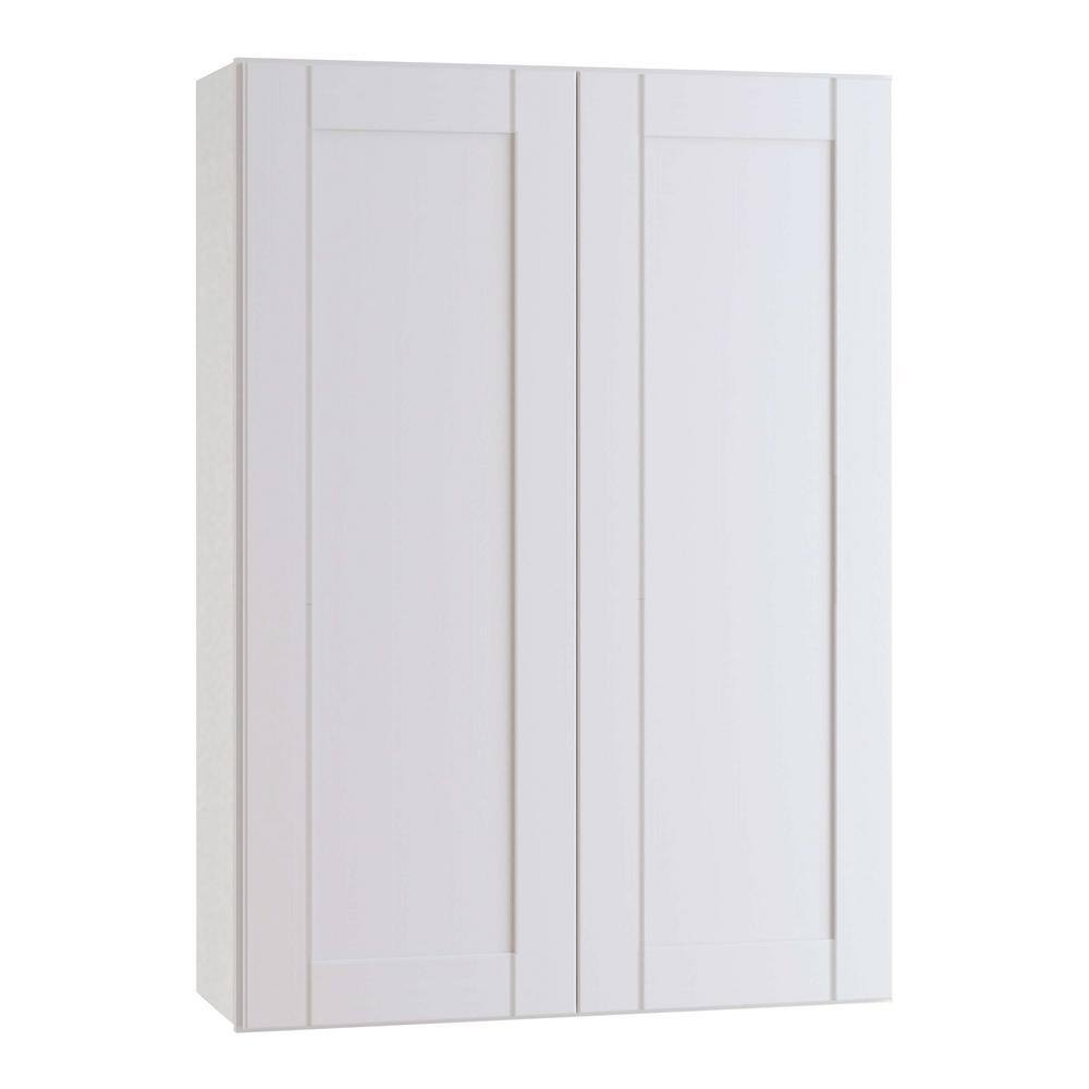 Washington Vesper White Plywood Shaker Assembled Wall Kitchen Cabinet 3 Shelves Soft Close 33 in W x 12 in D x 42 in H
