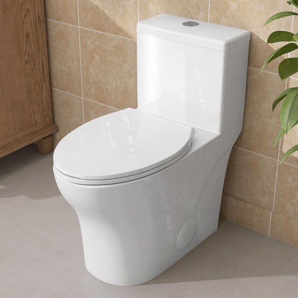 ADA Compliant 1-Piece Toilet 1.1/1.6 GPF Water-Efficient Dual Flush Elongated 17 in. Toilet in White Soft Close Seat