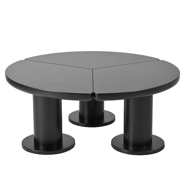 Clihome 39.4 in. Black Round MDF Coffee Table Center Table with Sleek Round Edges