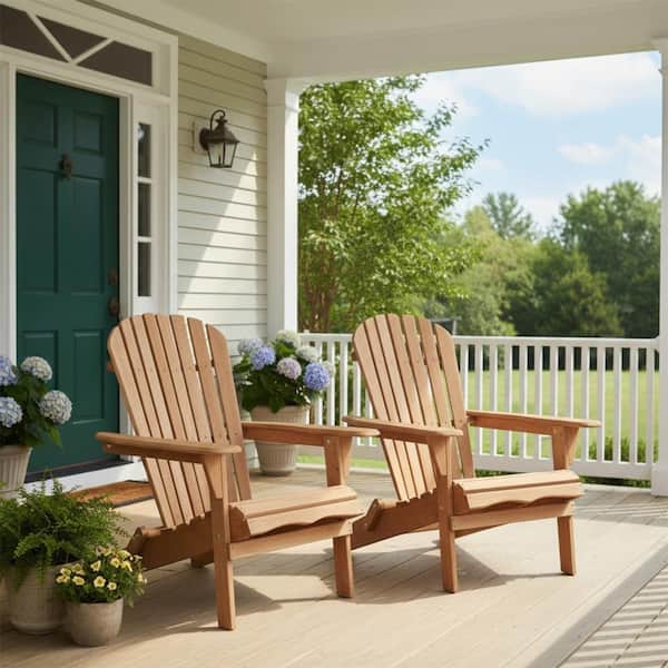 Outdoor Wood Folding Adirondack Chair Set of 2 with Pre-Assembled BackRest, Wood Patio Chair