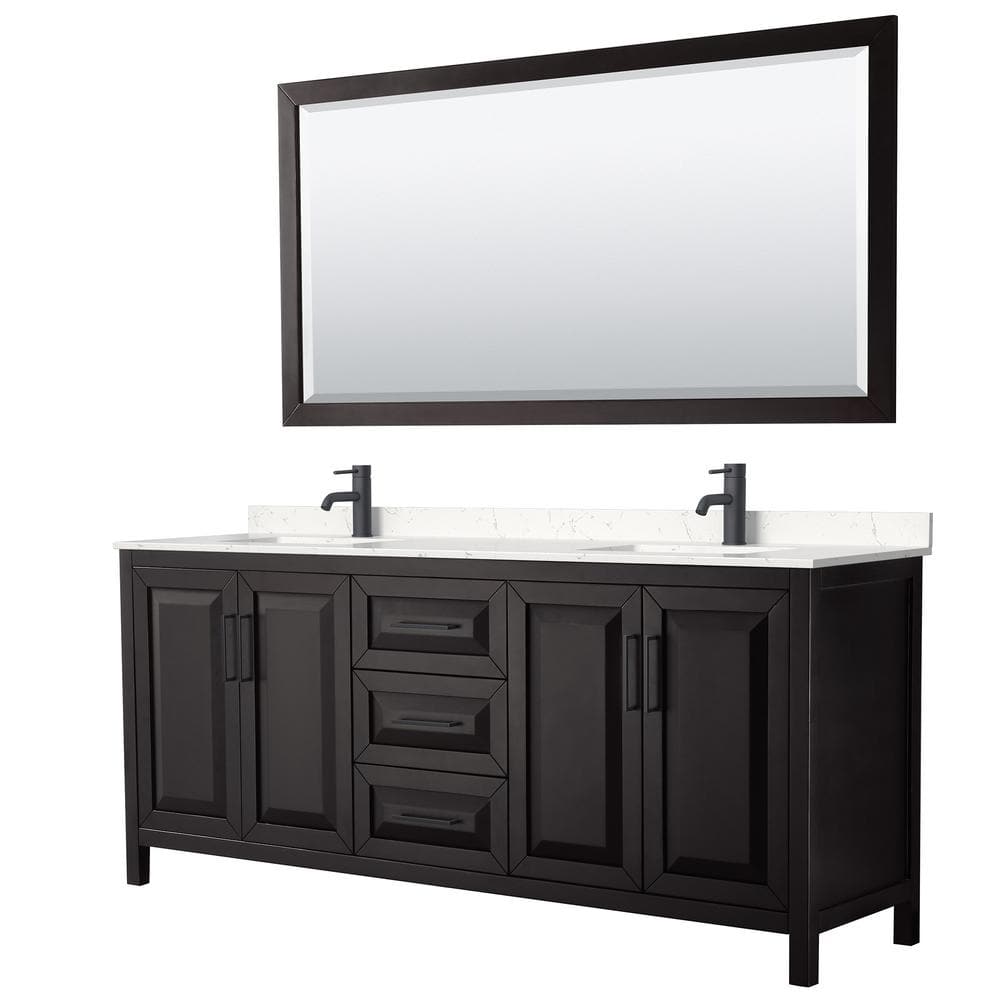 Daria 80 in. W x 22 in. D x 35.75 in. H Double Bath Vanity in Dark Espresso w/ Carrara Cultured Marble Top 70 in. Mirror price history on PriceWatchPro