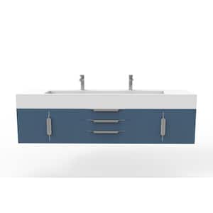 Nile 72 in. W x 19 in. D x 20 in. H Single Bath Vanity in Matte Blue with Chrome Trim and White Solid Surface Top